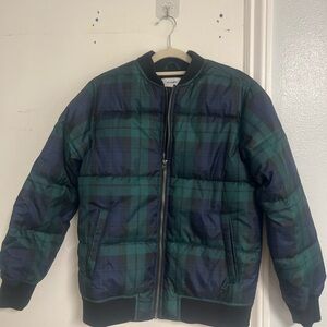 Old Navy Green and Blue Plaid Puffer Jacket